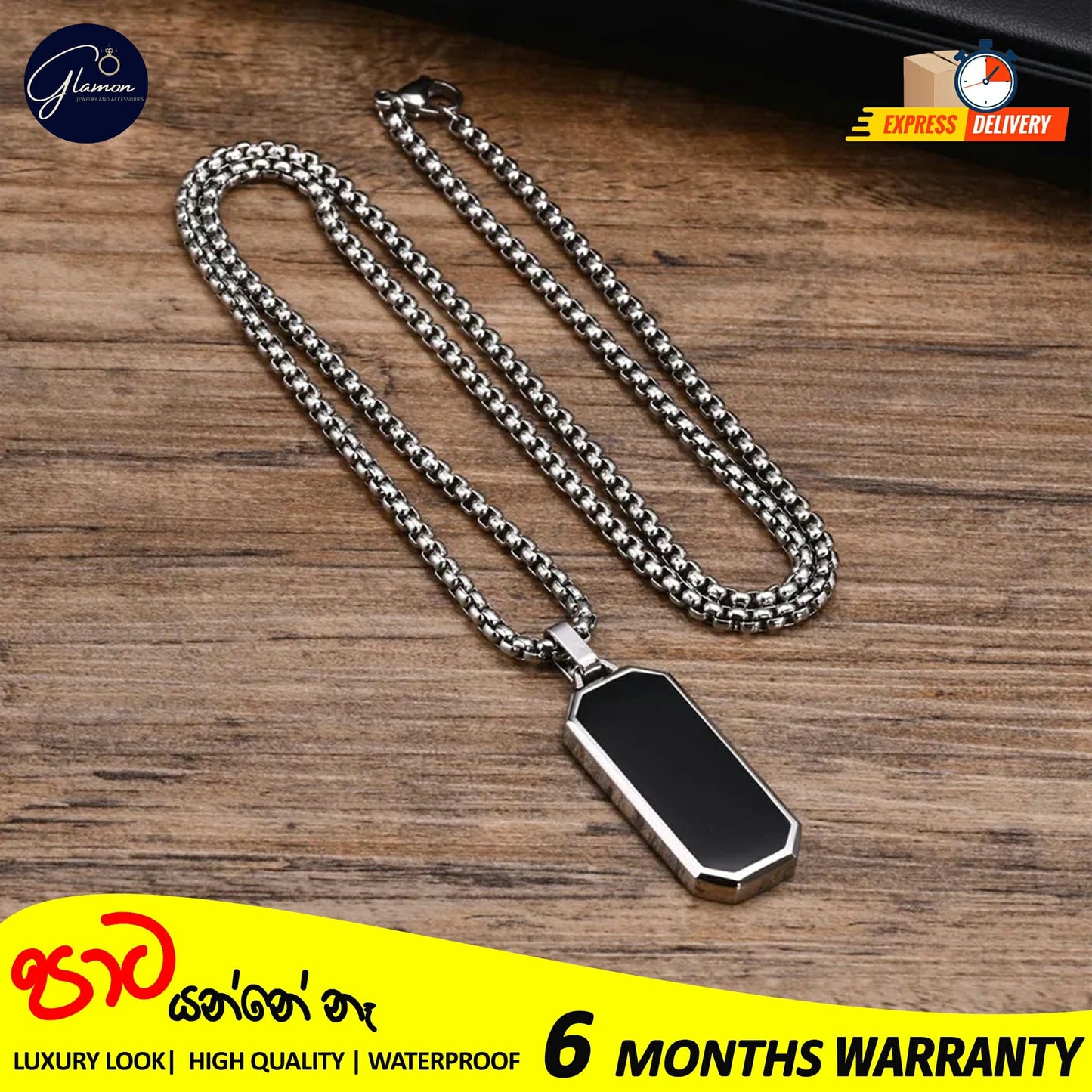 Glamon Stainless Steel Geomatric Pendant and Box Chain Necklace For Men Gold Silver Color Waterproof jewellery