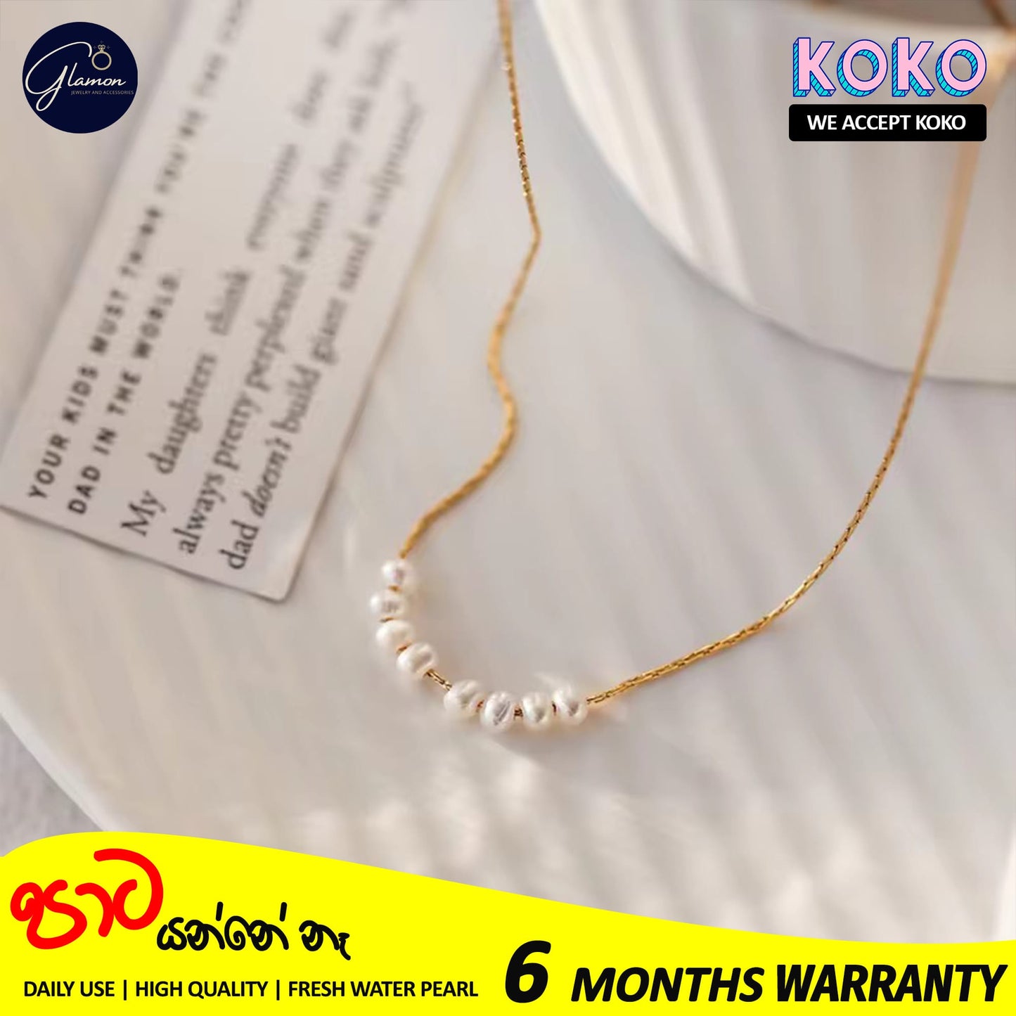 Glamon Fresh Water Pearl Necklace For Girls Stainless Steel Gold Chain Necklaces Women Korean Fashion Gold Plated Jewellery Gift For Girlfriend Birthday Valentine Wedding Jewelery