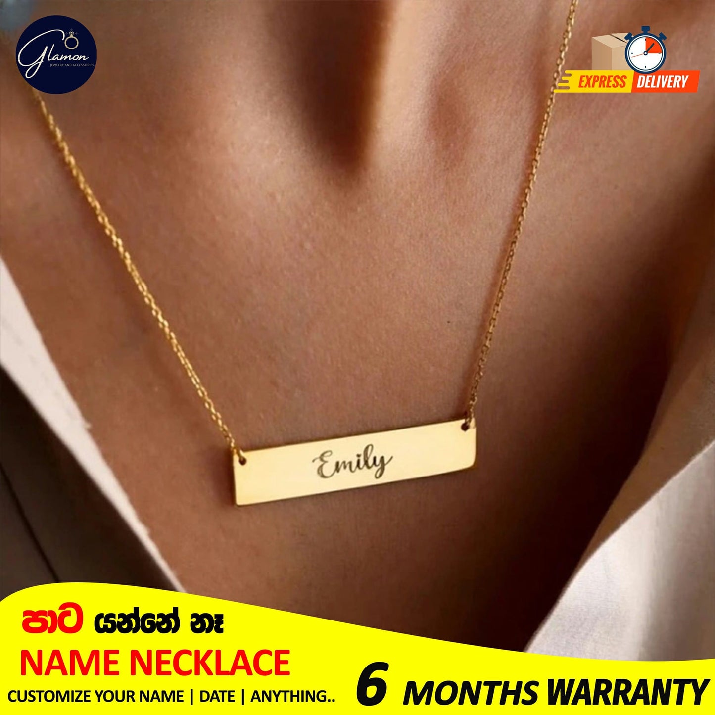 Glamon Personalized Square Name necklace For Girls Stainless Steel Silver Gold Chain High Quality Custom Nameplate Gift For Girls