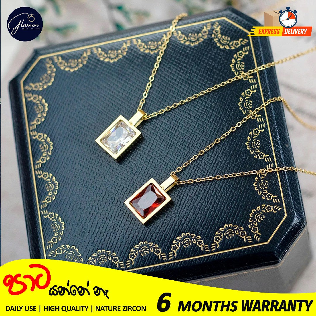 Glamon High Quality Red Green White Necklace For Girls Stainless Steel Gold Chain Clavicle Luxury Zircon Gold Plated necklace Women Jewellery Gift
