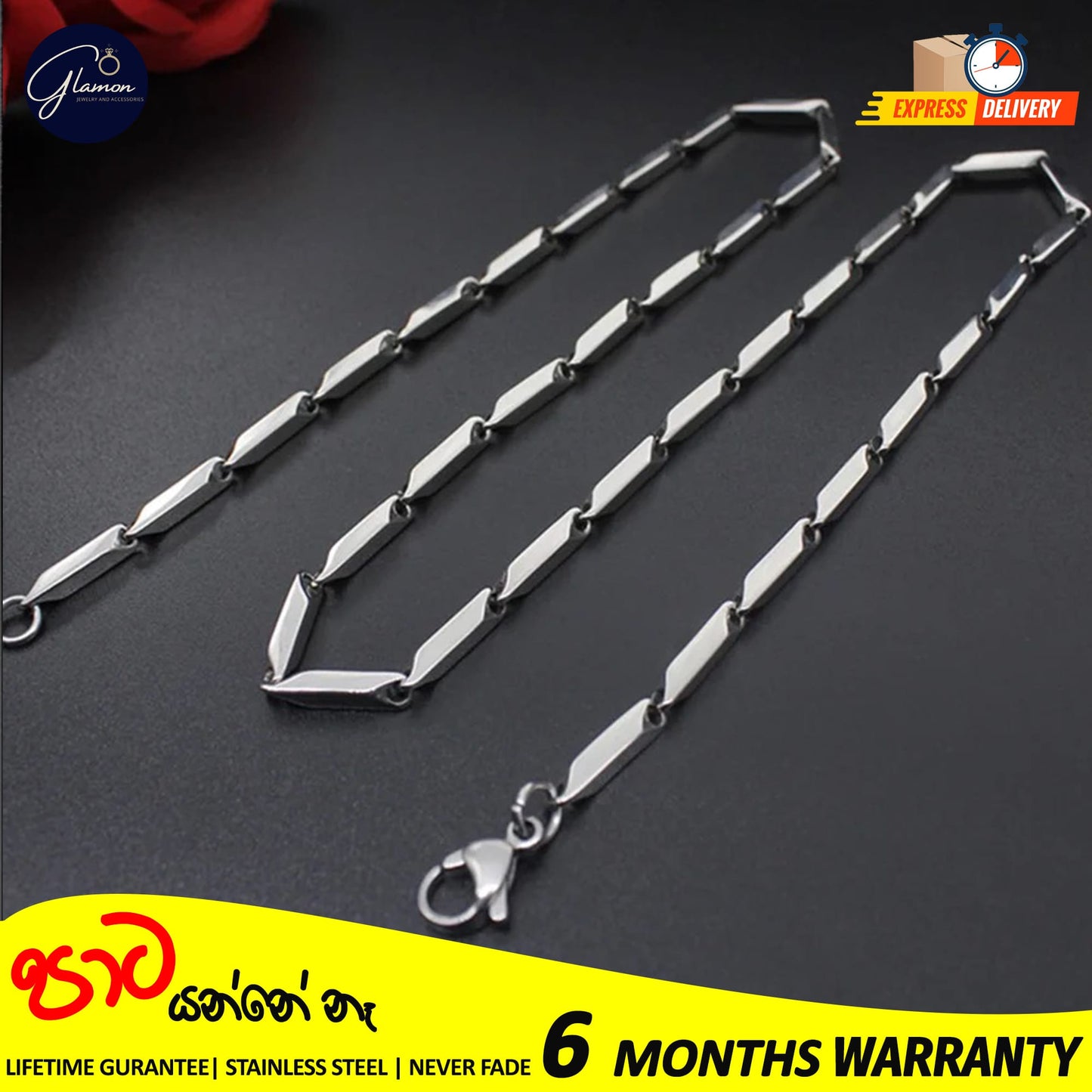 2mm Rhombus Chain Necklace For Men stainless steel Never Fade Waterproof Chain