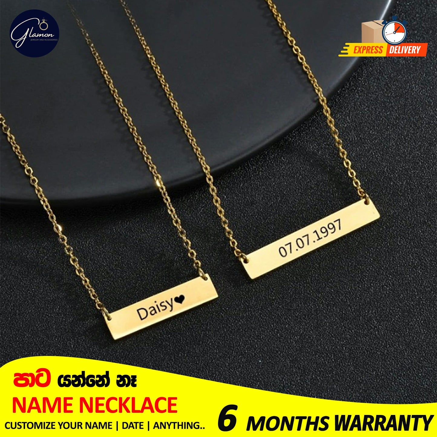 Glamon Personalized Square Name necklace For Girls Stainless Steel Silver Gold Chain High Quality Custom Nameplate Gift For Girls