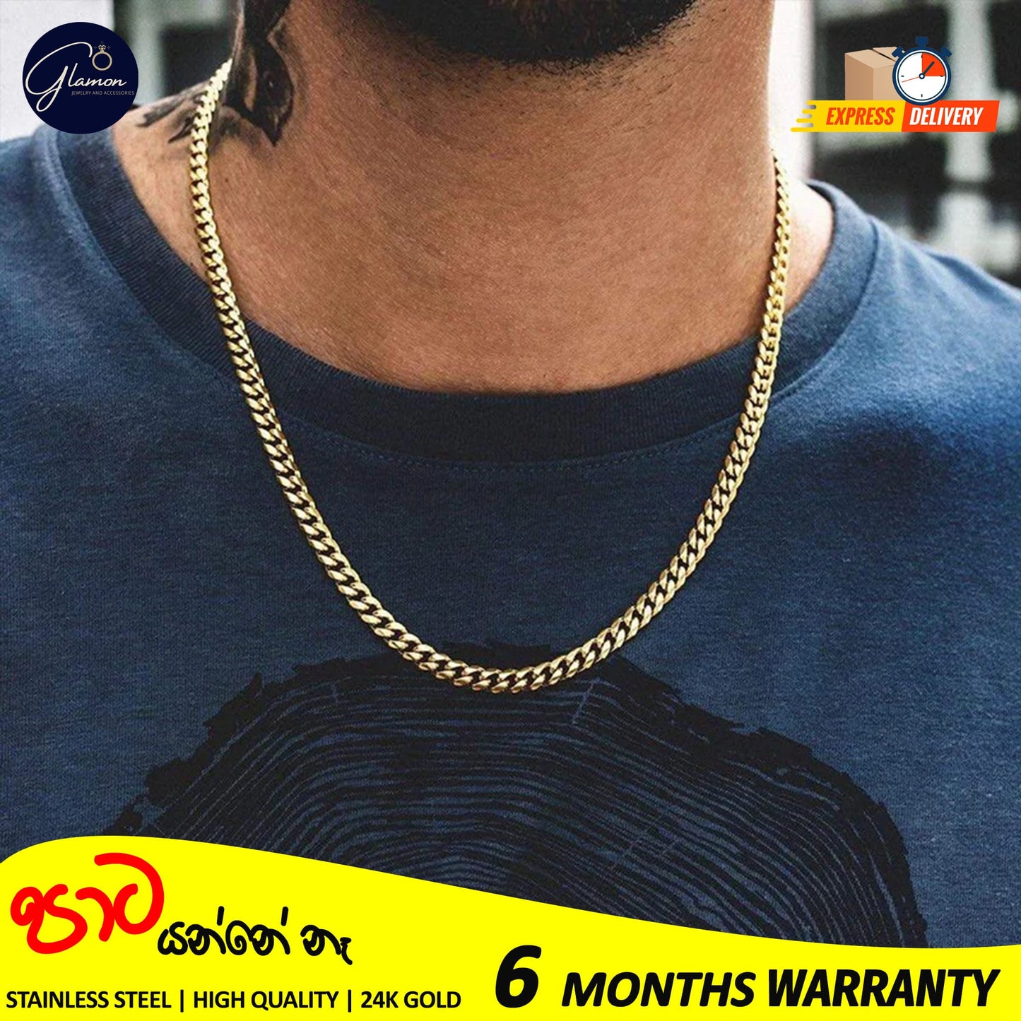 Cuban Link Chain Necklace Waterproof Stainless Steel Gold Color