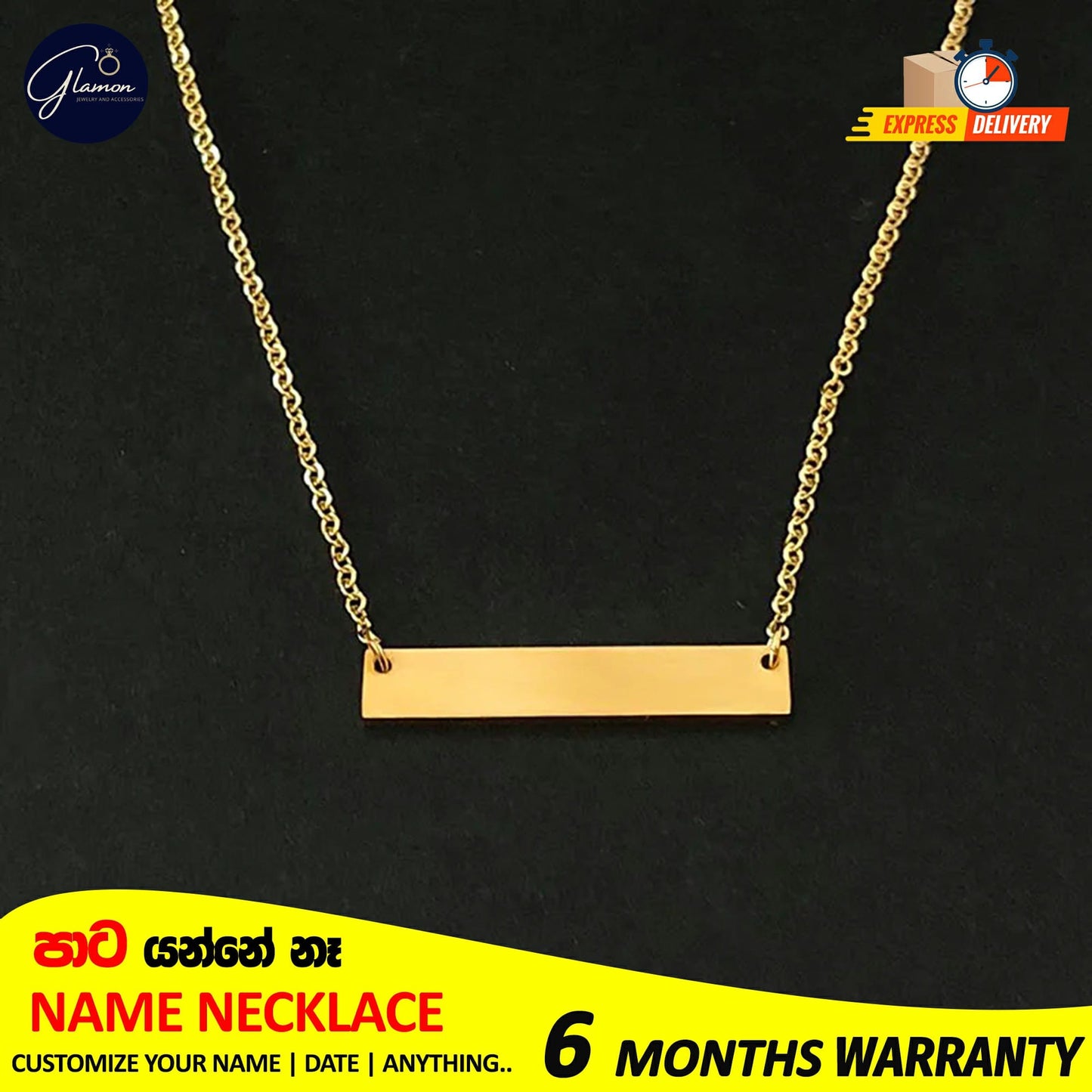 Glamon Personalized Square Name necklace For Girls Stainless Steel Silver Gold Chain High Quality Custom Nameplate Gift For Girls