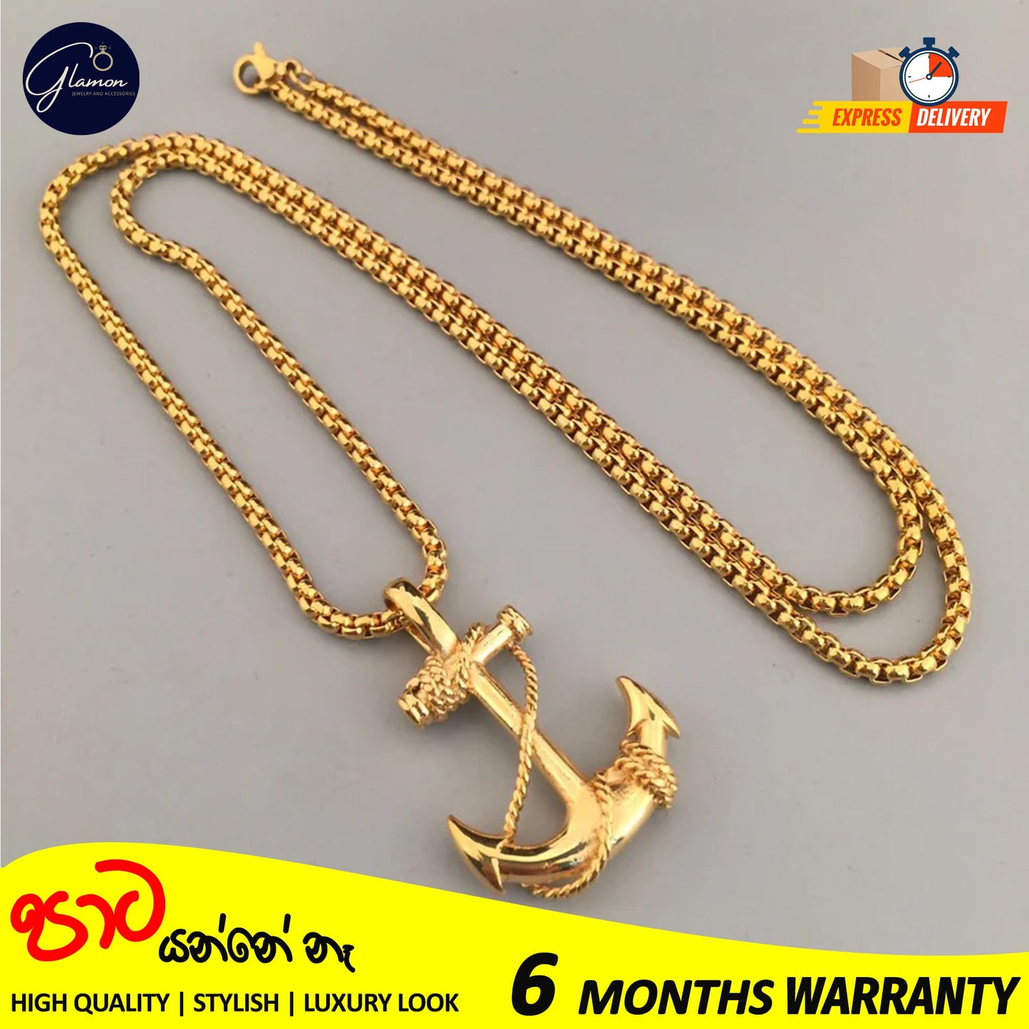 Anchor Pendant With Box Chain Gold Color
