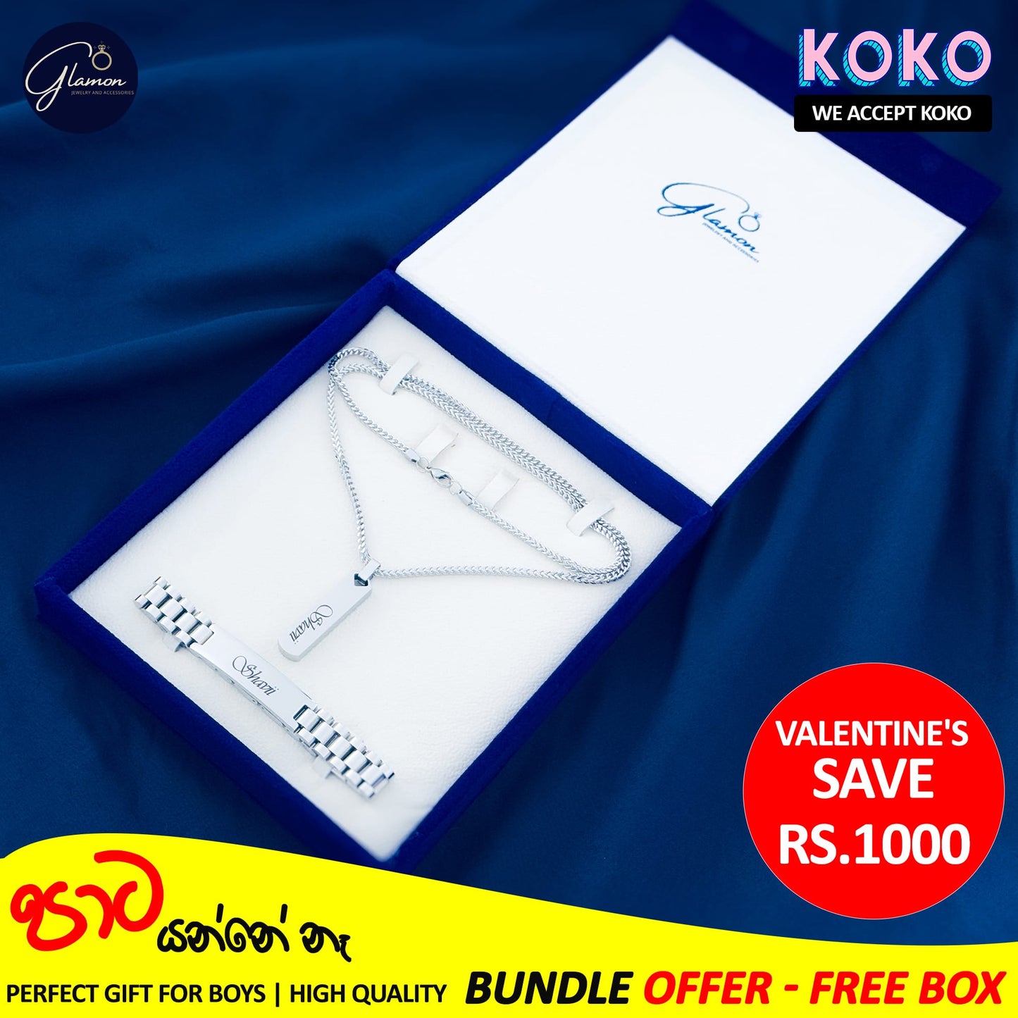 Special Bundle Offer Valentine - Customized Name Bracelet and Necklace For Men-With Gift Box-SILVER
