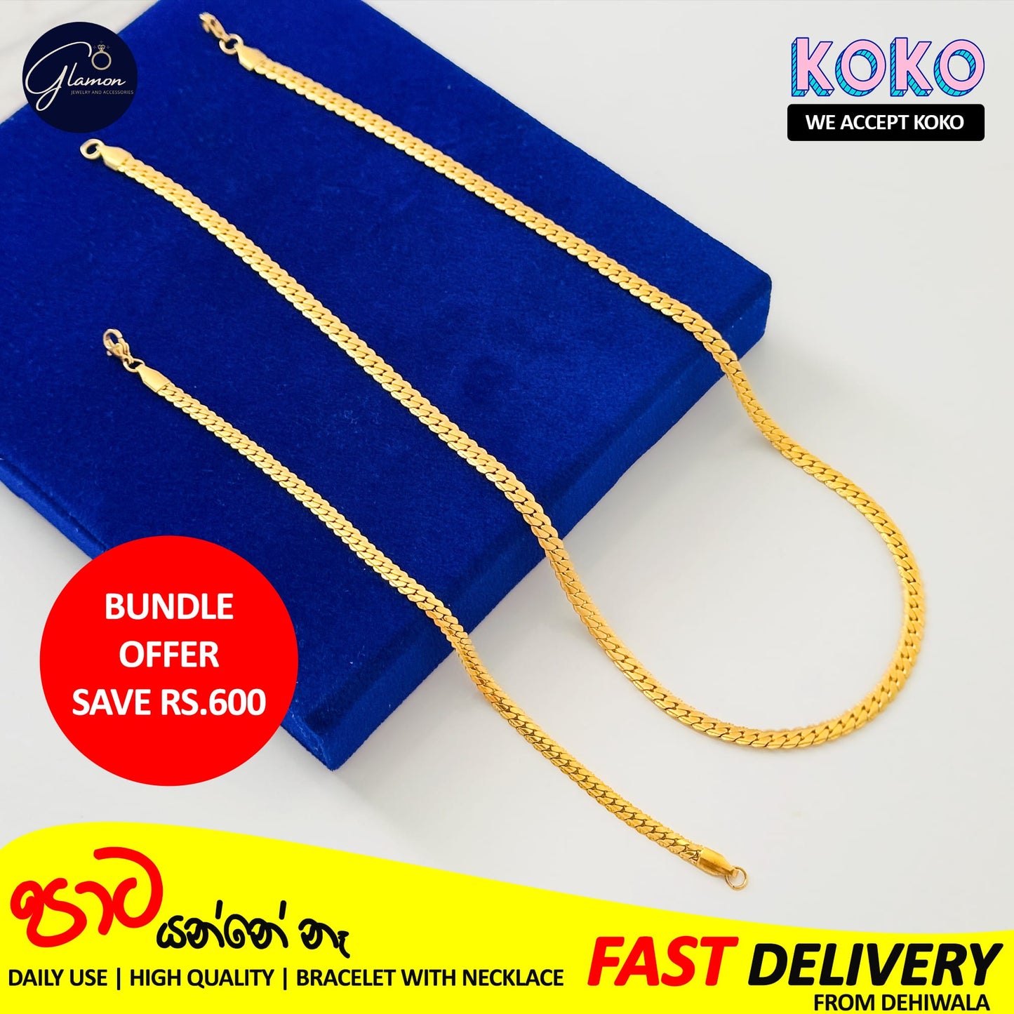 Bundle Offer - Glamon Gold Plated Sideways Chain Necklace with Bracelet For Men