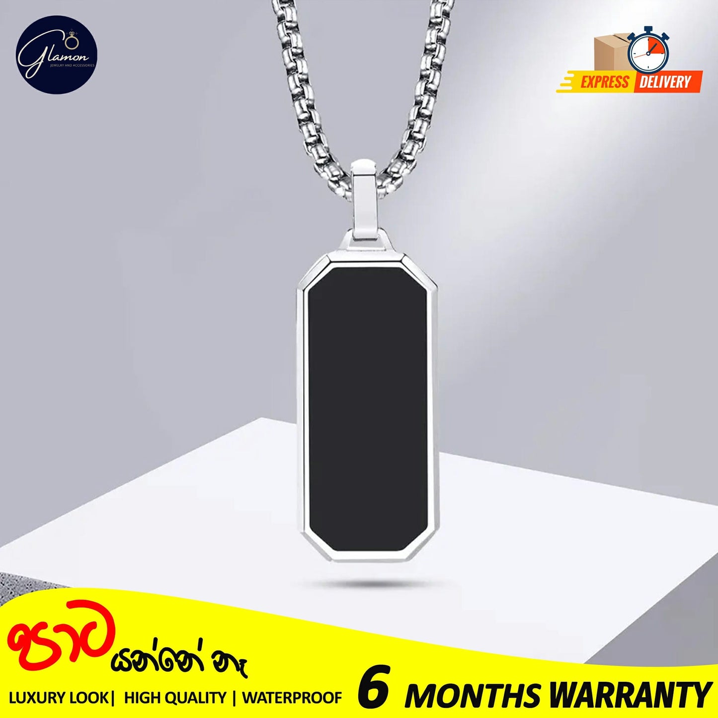 Glamon Stainless Steel Geomatric Pendant and Box Chain Necklace For Men Gold Silver Color Waterproof jewellery