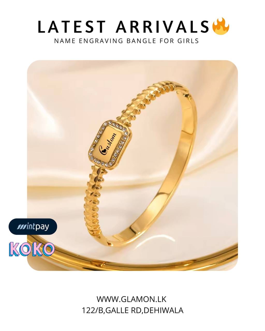 Glamon Signature Glow Bangle - High Quality Gold Coated Customized Name Engraving Bracelet Bangle Gift For Her