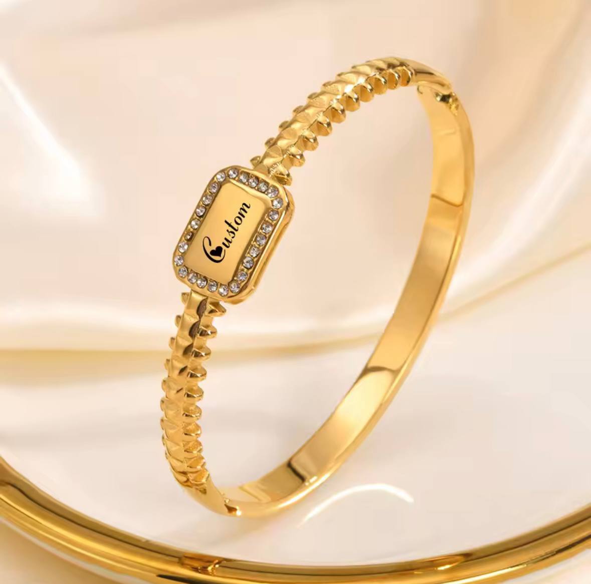 Glamon Signature Glow Bangle - High Quality Gold Coated Customized Name Engraving Bracelet Bangle Gift For Her
