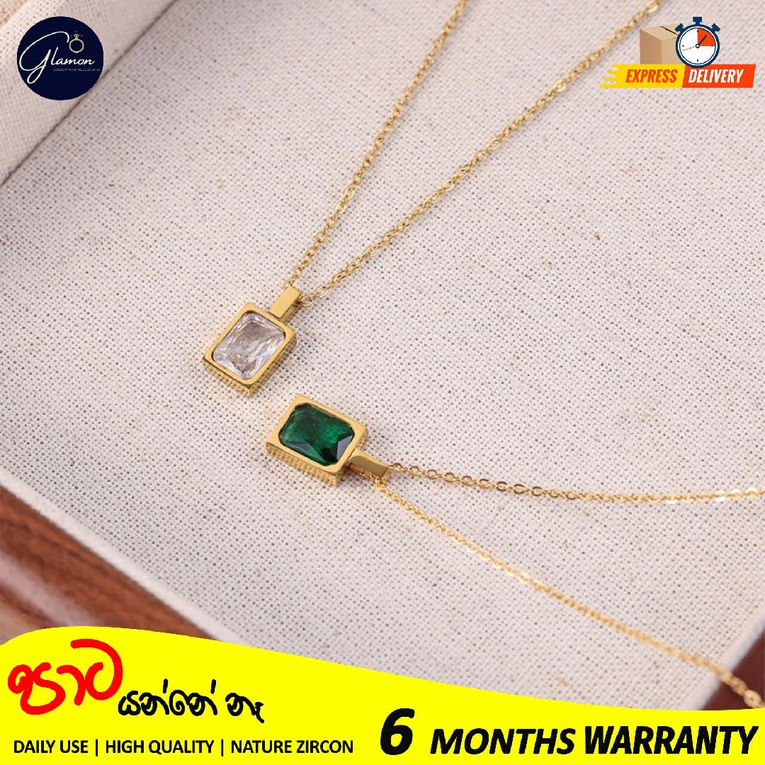 Glamon High Quality Red Green White Necklace For Girls Stainless Steel Gold Chain Clavicle Luxury Zircon Gold Plated necklace Women Jewellery Gift