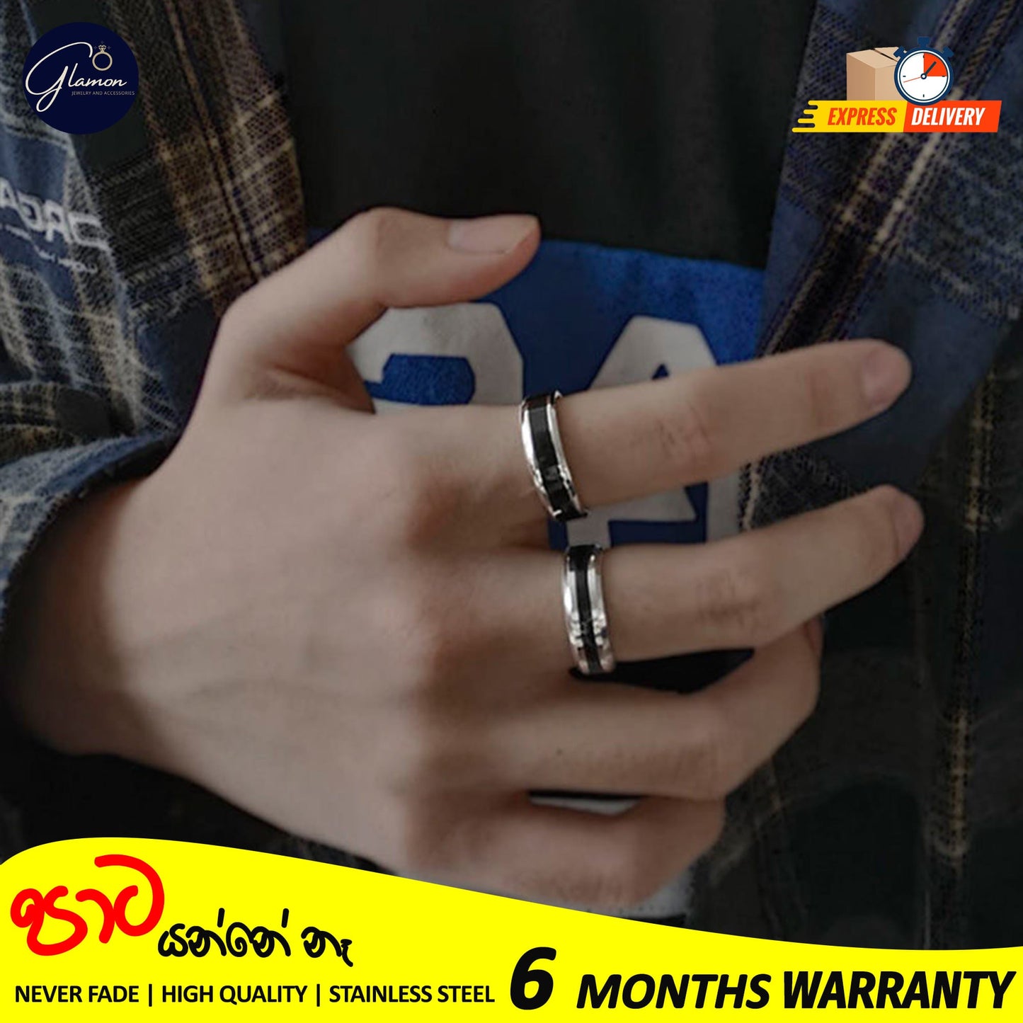 Stainless Steel Classic Black Enamel Rings For Boys High Quality Never Fade
