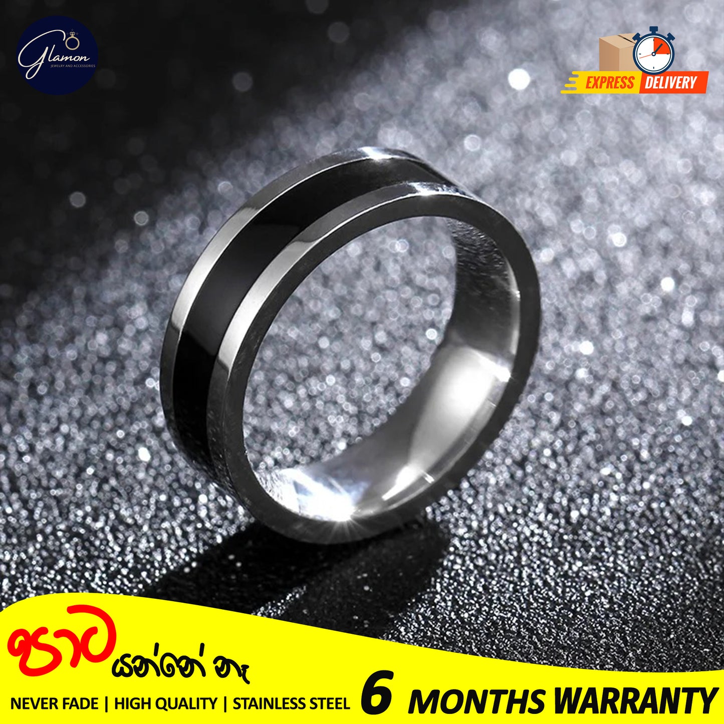 Stainless Steel Classic Black Enamel Rings For Boys High Quality Never Fade