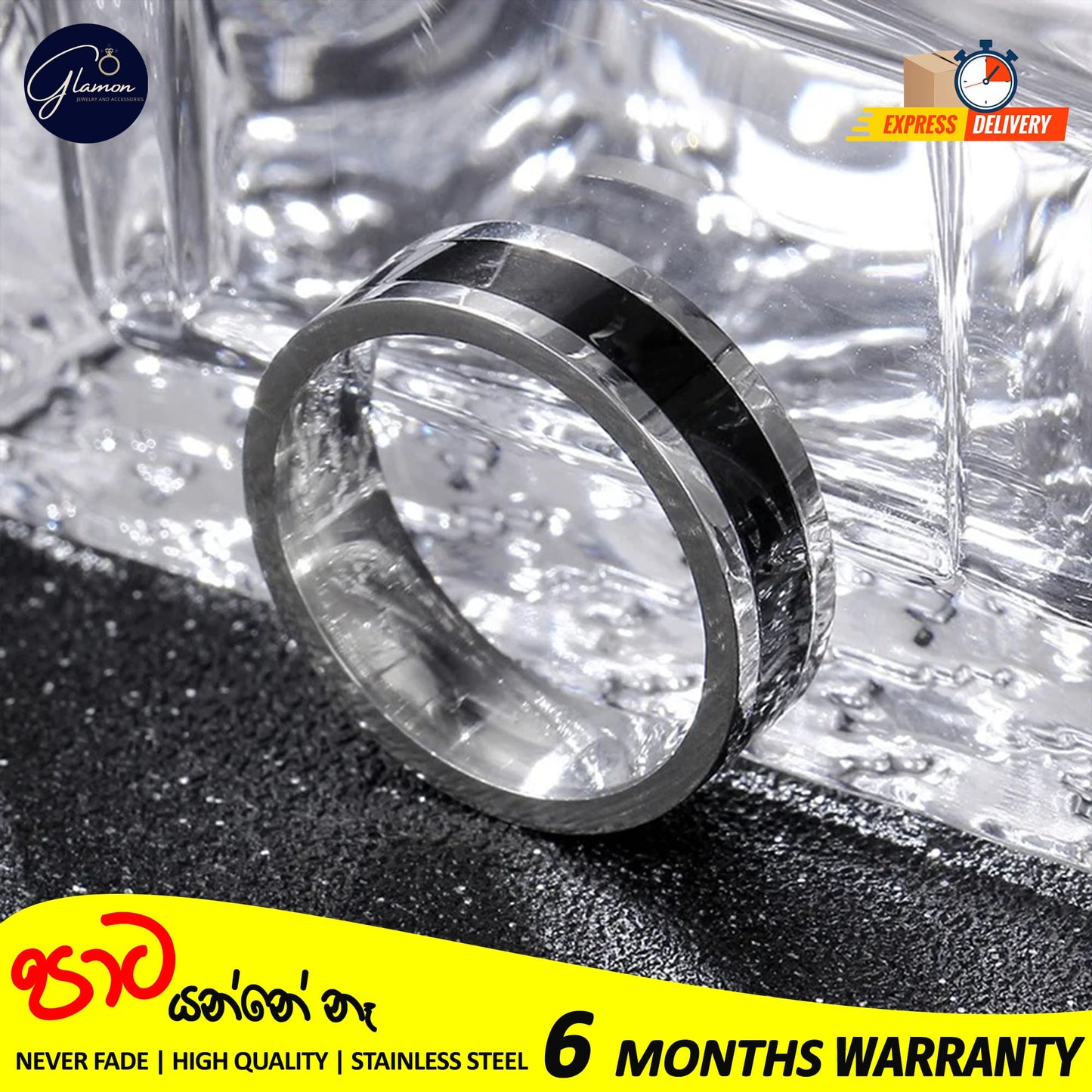 Stainless Steel Classic Black Enamel Rings For Boys High Quality Never Fade