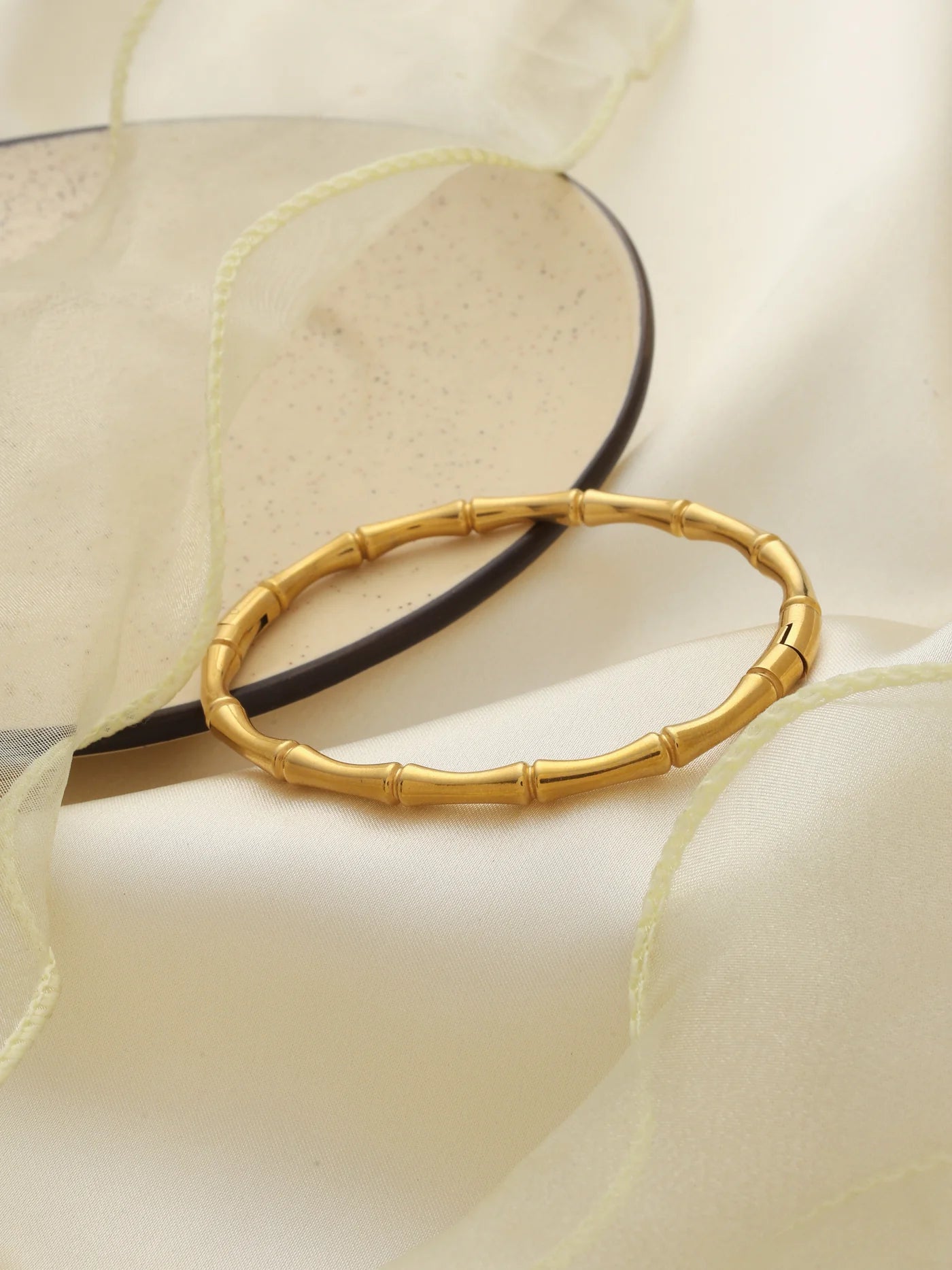Glamon Bamboo Bliss Bangle for Women Luxury Gold Plated 316L Stainless Steel Waterproof Bracelet Elegant Bamboo Design 6 Months Warranty