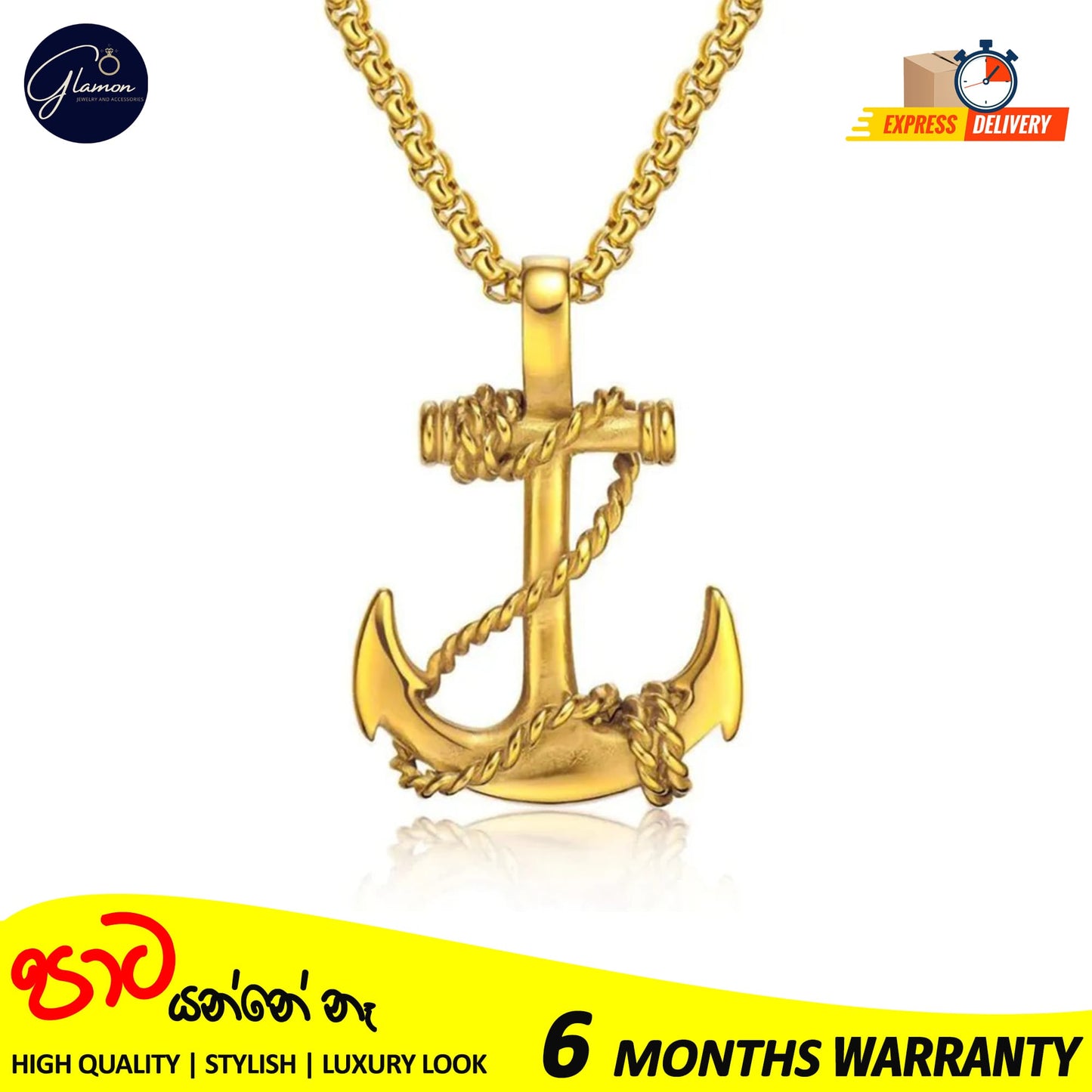 Anchor Pendant With Box Chain Gold Color