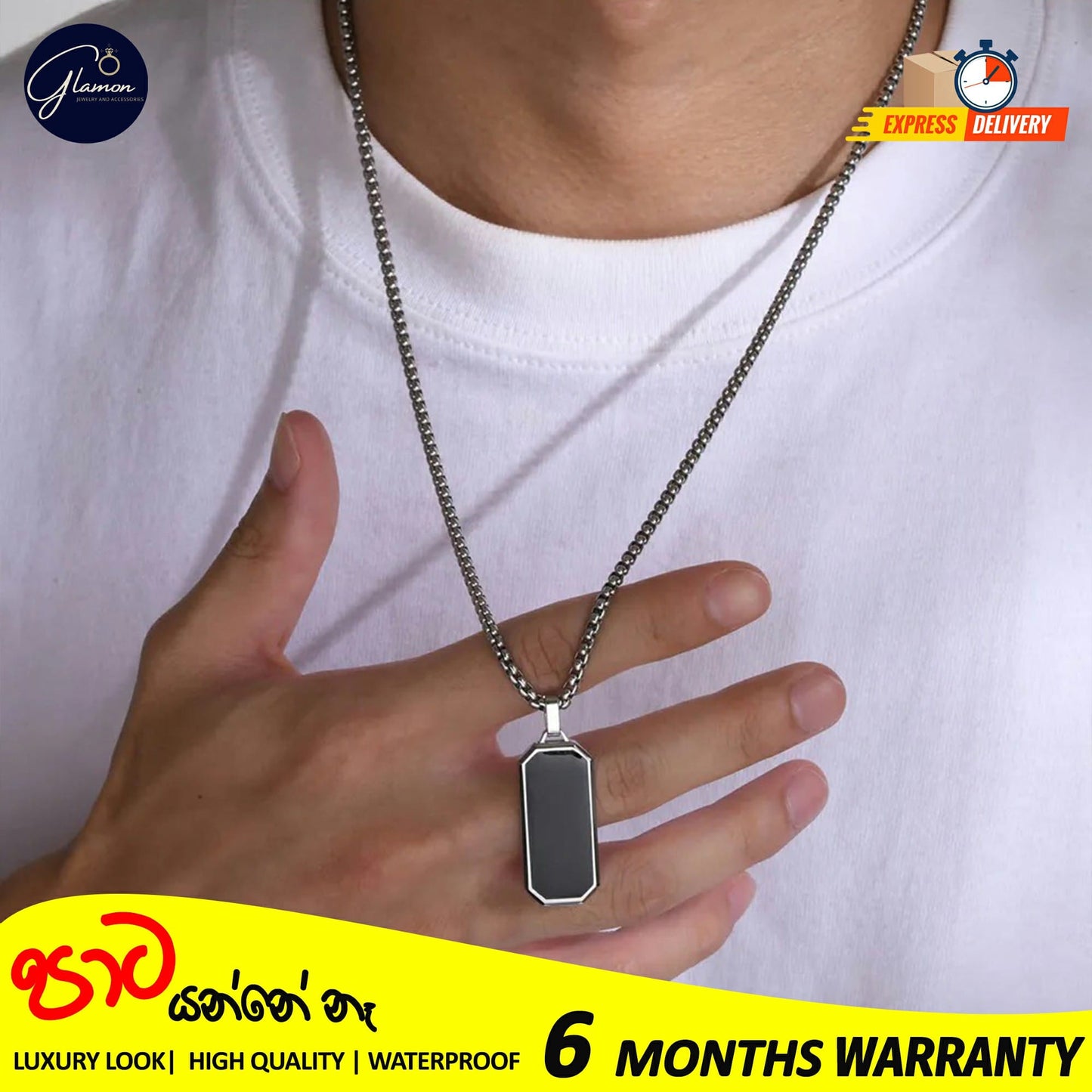 Glamon Stainless Steel Geomatric Pendant and Box Chain Necklace For Men Gold Silver Color Waterproof jewellery