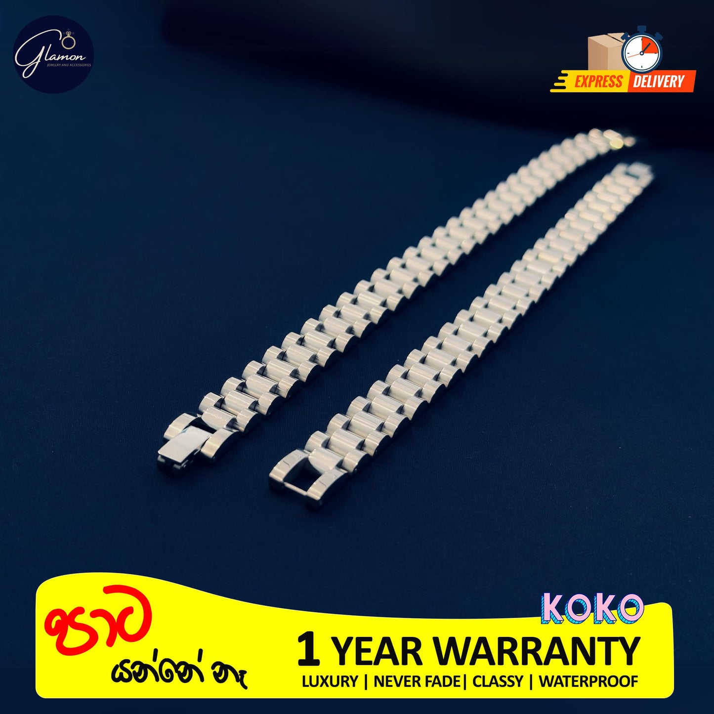 Glamon Silver Color 10mm Wide Wristband Bracelet For Men Waterproof Stainless Steel Mens bracelet