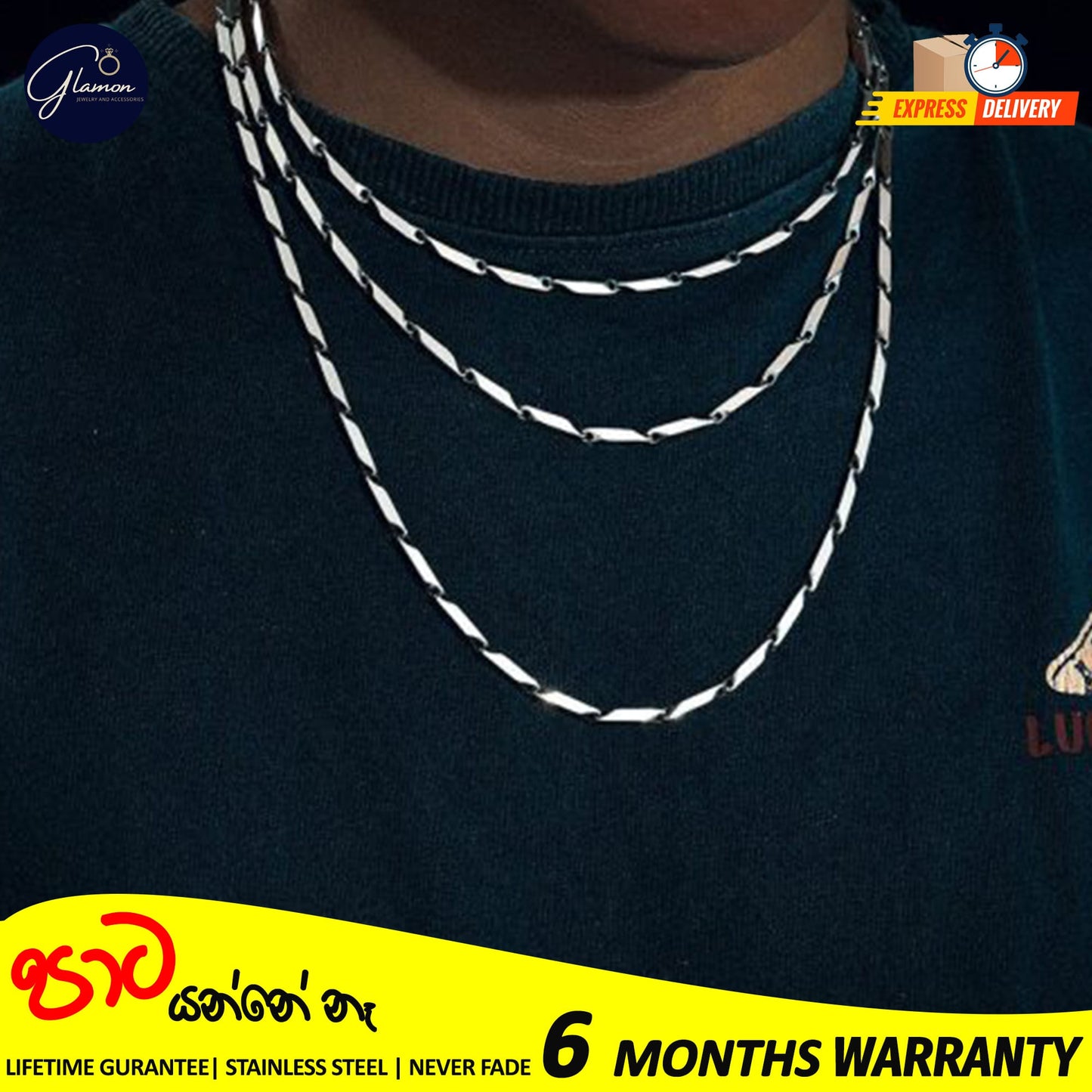 2mm Rhombus Chain Necklace For Men stainless steel Never Fade Waterproof Chain
