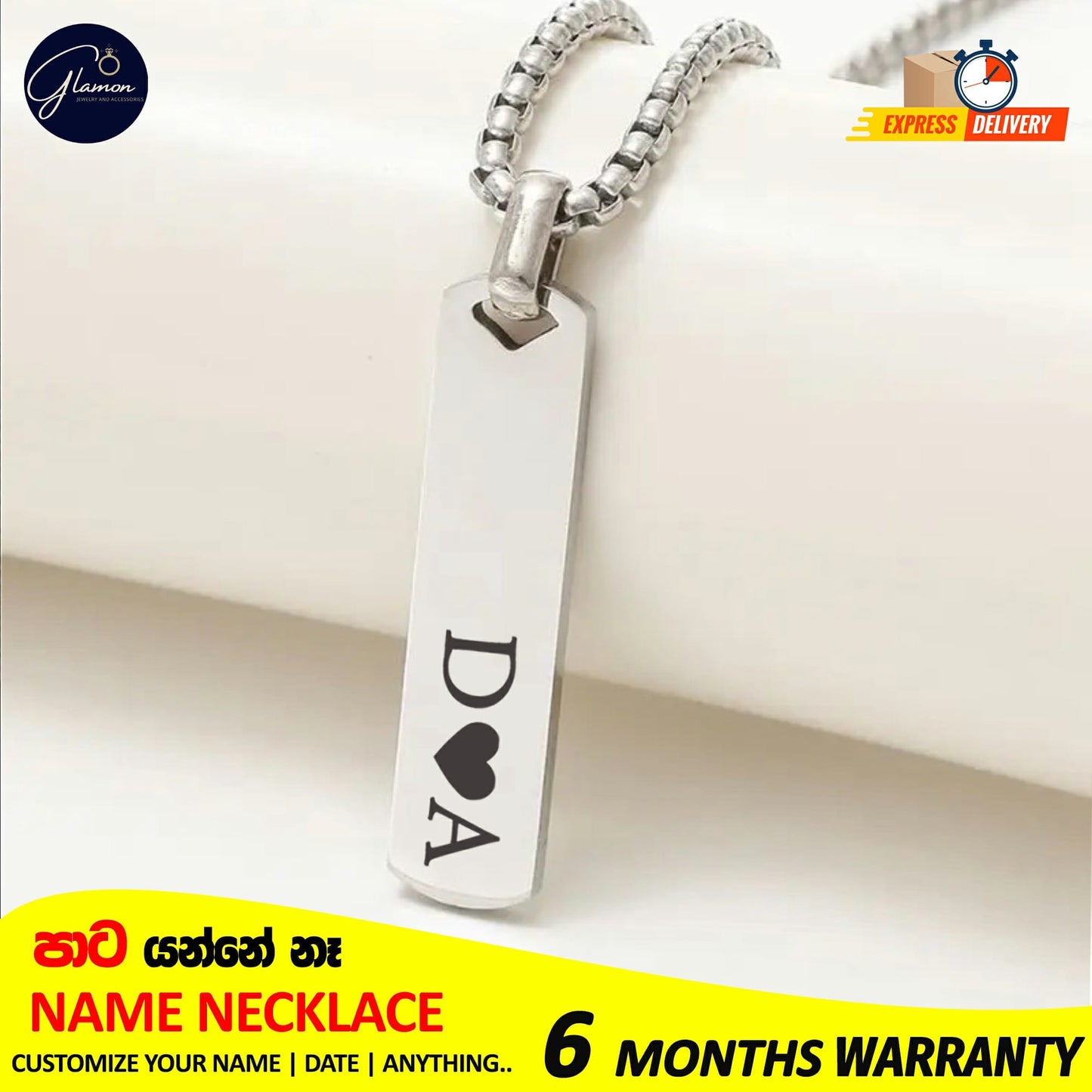 Square Name Pendant Necklace For Men Stainless Steel Customized Jewellery Gift Gold Silver Black