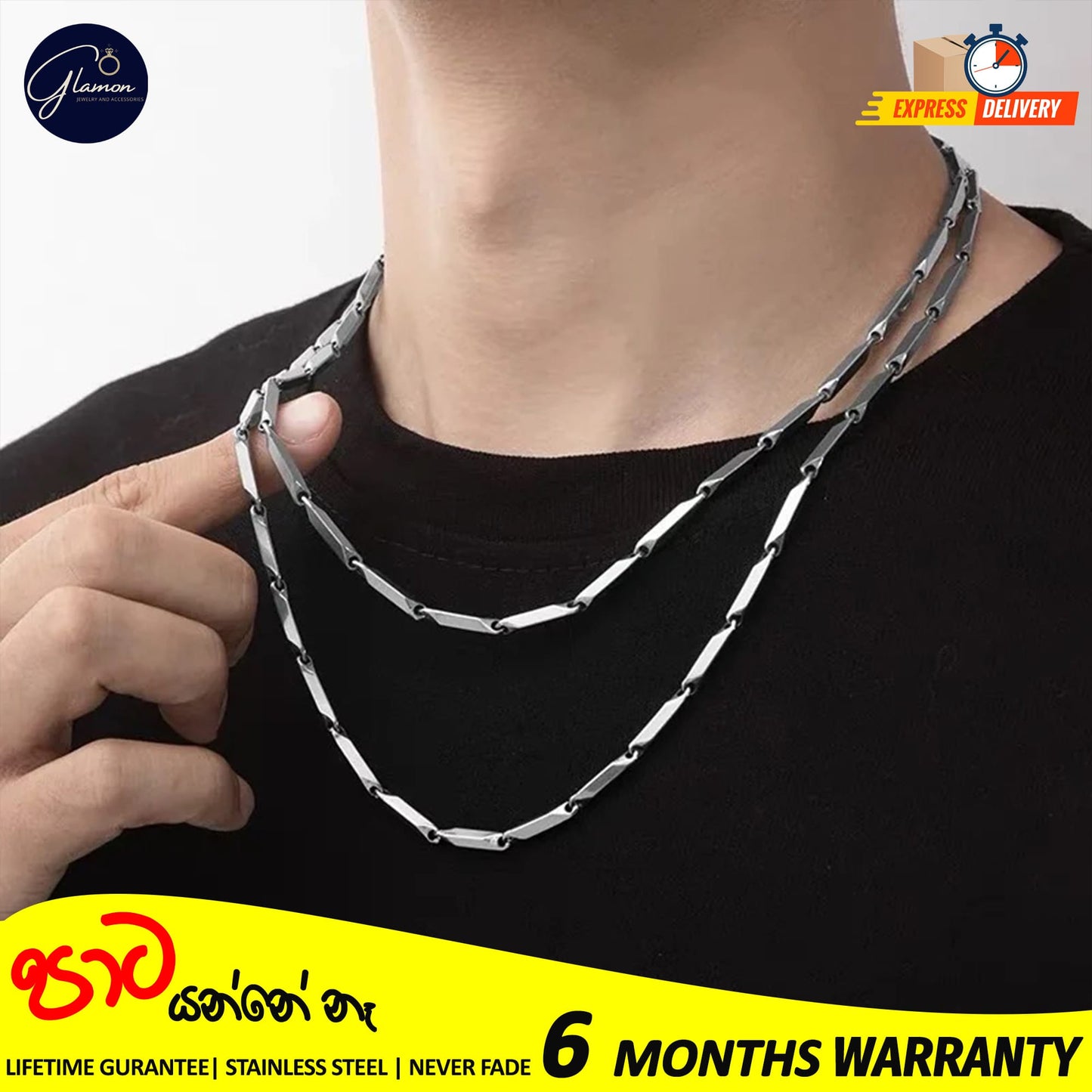 2mm Rhombus Chain Necklace For Men stainless steel Never Fade Waterproof Chain