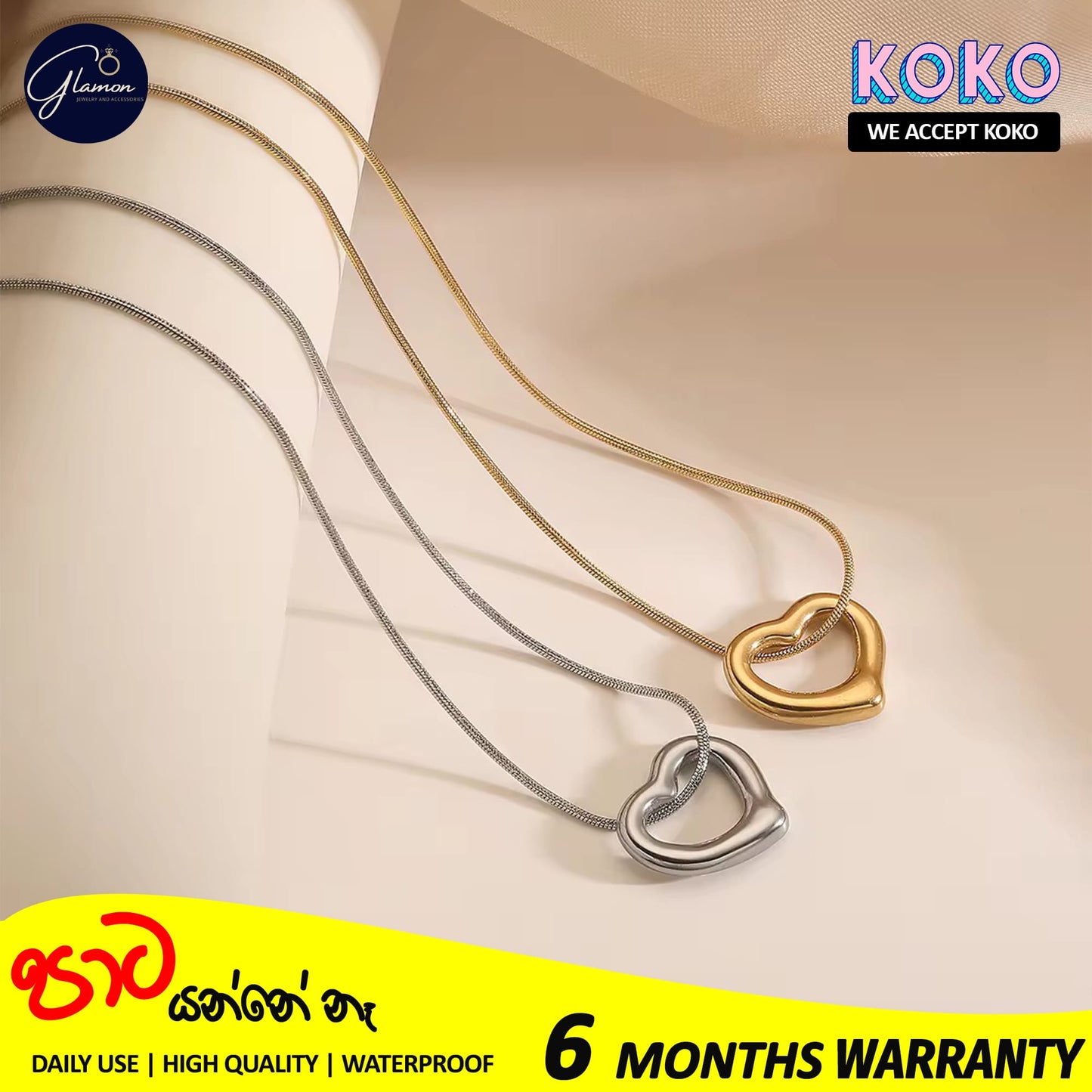 Glamon Amora Heart Necklace For Girls High Quality Waterproof 316L Stainless Steel Simple Timeless Elegance Girls Nekles Stylish Fashion Jewelery Love Gift