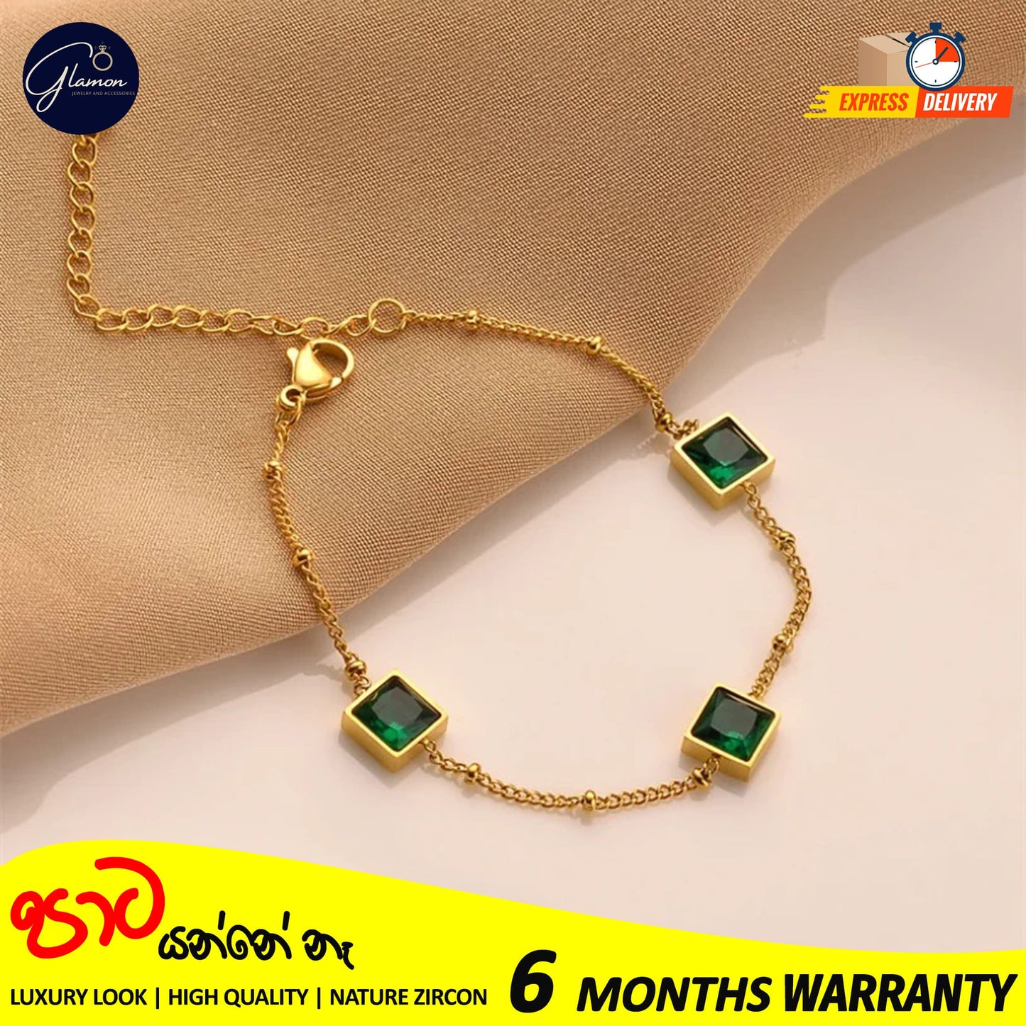 green zircon charm bracelet 316L stainless steel