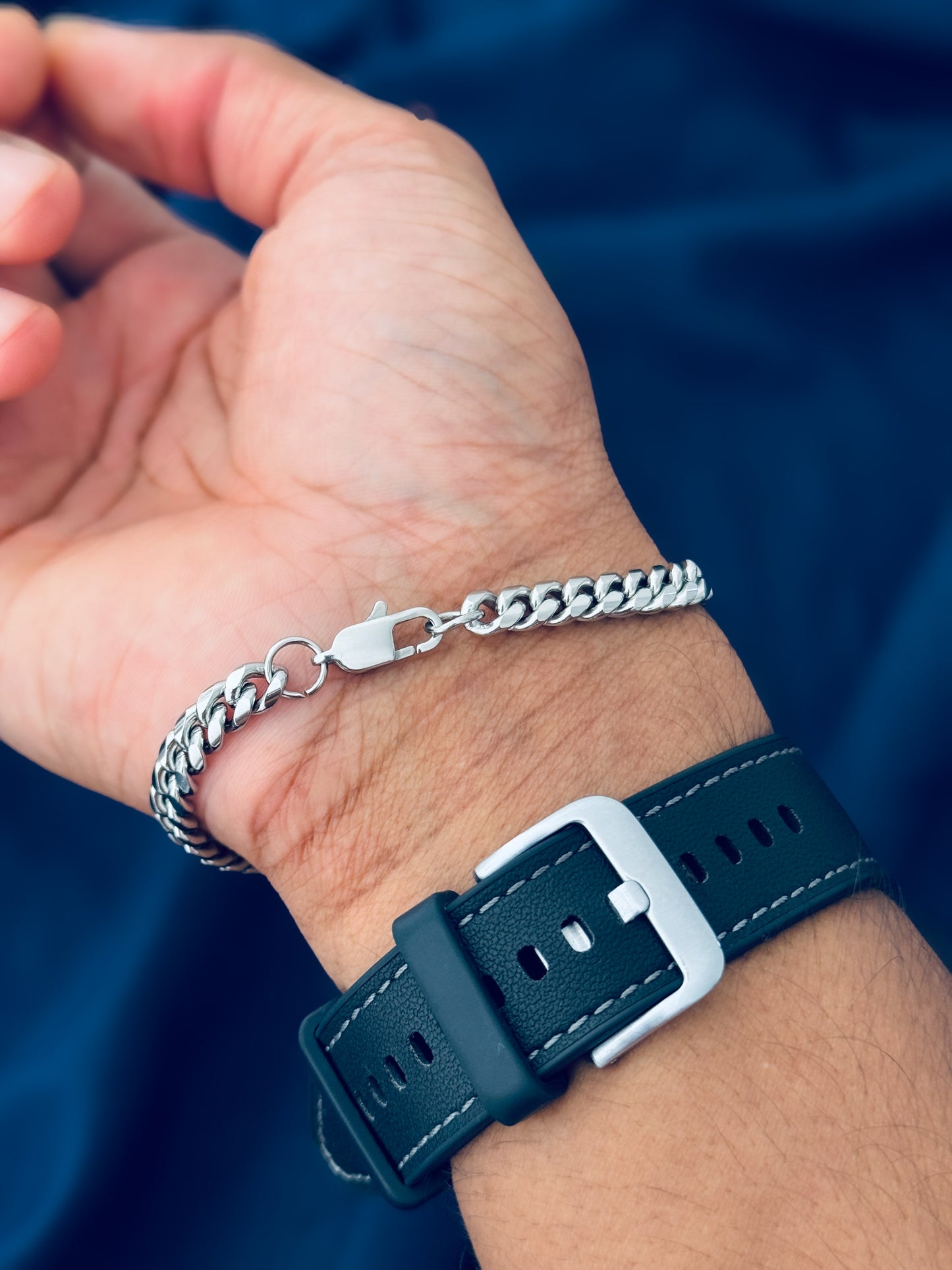 Glamon 5mm Silver Cuban Link Bracelet for Men High Polish Waterproof Premium Stainless Steel Luxury Chain Bracelet | Gift for Him