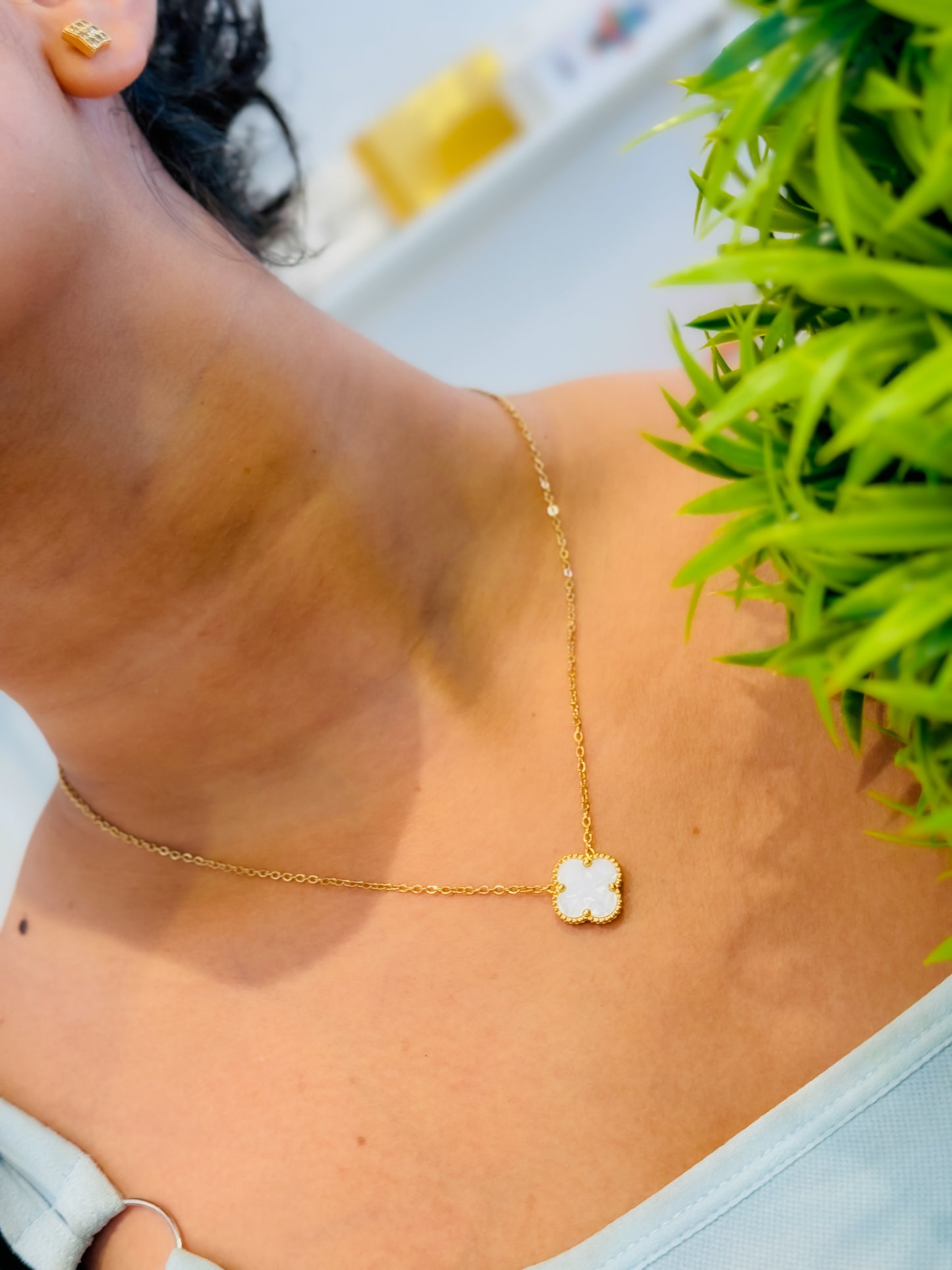 Glamon Lucky Leaf Necklace for Girls - Gold Plated, Waterproof Stainless Steel Jewelry