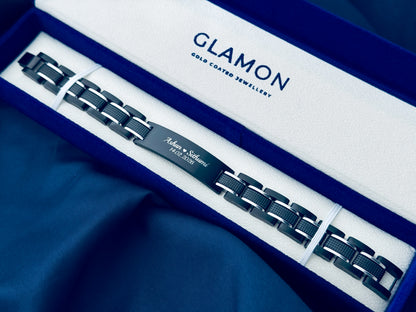 Glamon ZYGMA PRIME BLACK Name Engraved Bracelet for Men | Premium Luxury Mens Gift
