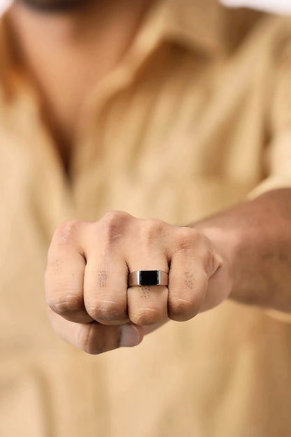 Glamon Sovereign Agate Ring for Men Luxury Silver 316L Stainless Steel Waterproof High Quality