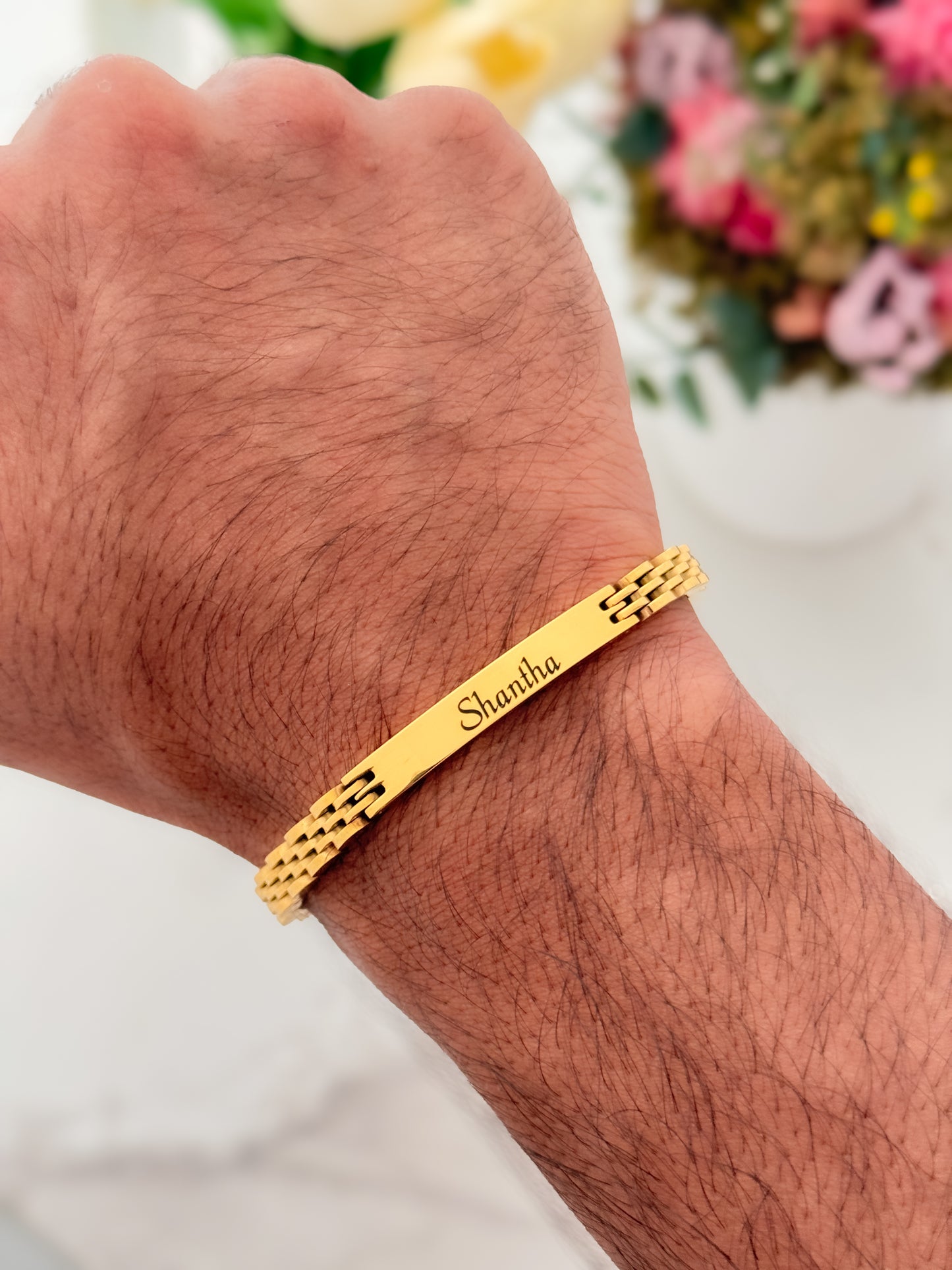Glamon Personalized Name Engraved Bracelet for Men – Custom Gold Coated Bracelet Gift for Boyfriend Sri Lanka