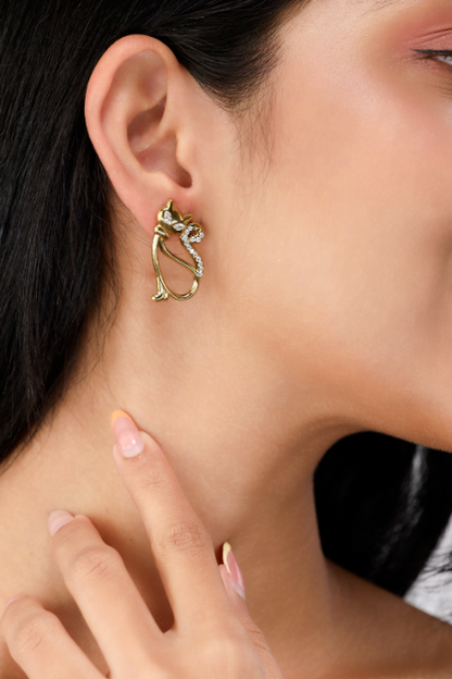 Glamon Golden Kitty Curl Earrings – Gold Coated Abstract Cat Design Earrings for Women Sri Lanka