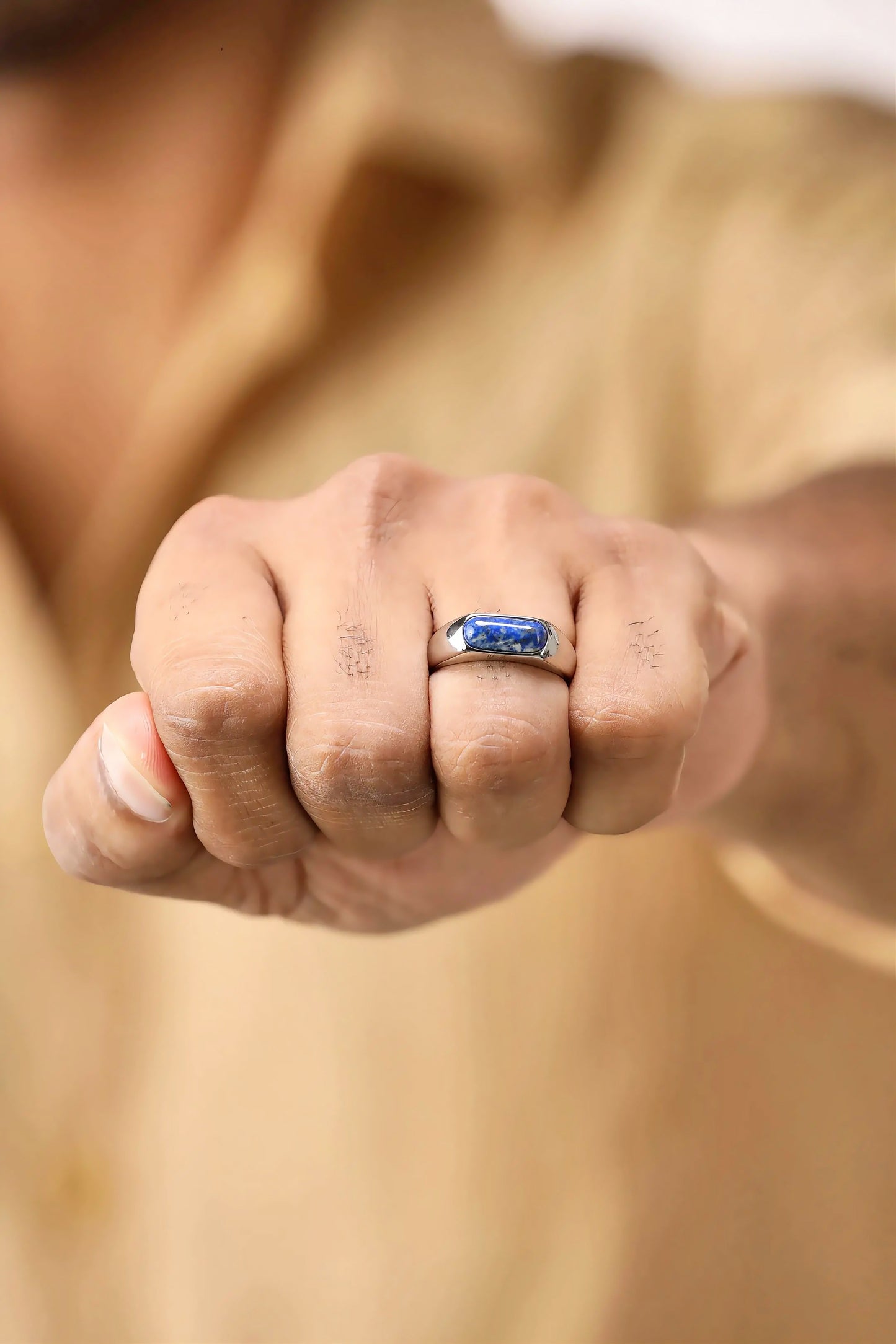 Glamon Lapis Ring – Natural Lapis Lazuli Stone Ring for Men | Premium 316L Stainless Steel | Waterproof