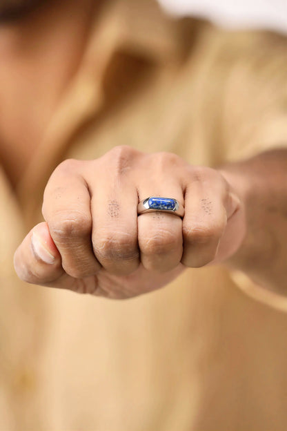 Glamon Lapis Ring – Natural Lapis Lazuli Stone Ring for Men | Premium 316L Stainless Steel | Waterproof