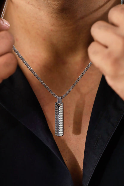 Glamon Prime Edge Silver Pendant Necklace for Men with 3mm Franco Chain | Waterproof 316L Stainless Steel Luxury Necklace