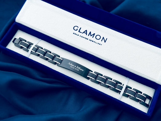 Glamon ZYGMA PRIME BLACK Name Engraved Bracelet for Men | Premium Luxury Mens Gift