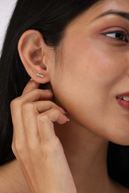 Glamon Linear Glow Stud Earrings – Gold Coated Zircon Studs for Women Sri Lanka