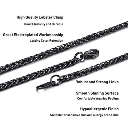 Glamon Stainless Steel Black Color Wheat Chain For Men Women