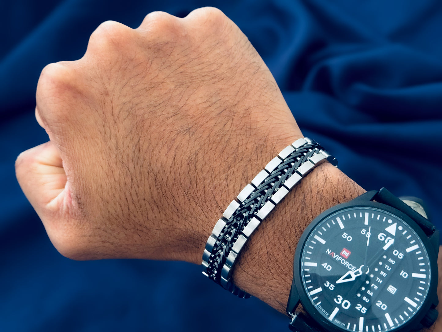 Glamon Titan Weave Bracelet – Dual Tone Silver