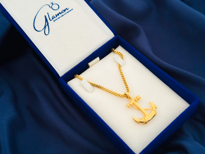 Anchor Pendant with Franco Box Chain - GOLD COATED High Quality