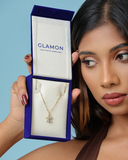 Glamon Petal Kiss Necklace – High Quality Gold-Coated Floral White Zircon Pendant for Women