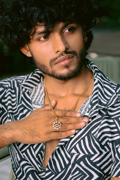 Glamon Darma Chakra Pendant With Cuban Link Chain Necklace- GOLD- Waterproof High Quality Stainless Steel