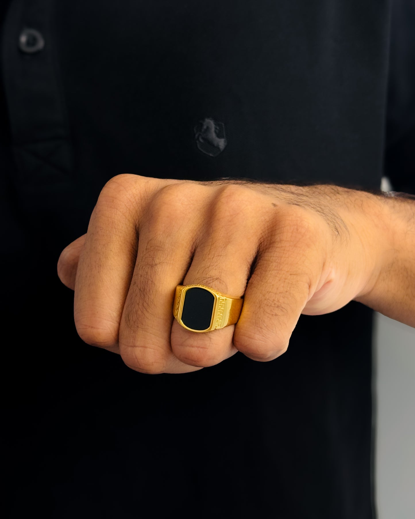 Glamon AUREX Black Signet Ring for Men Premium Gold Coated 316L Stainless Steel Waterproof Luxury Mens Ring
