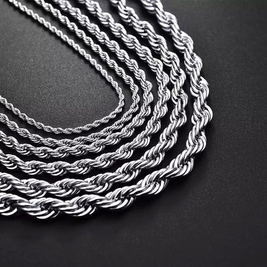 3mm-5mm Rope Chain Necklace Stainless Steel Never Fade Waterproof Men Women Necklaces