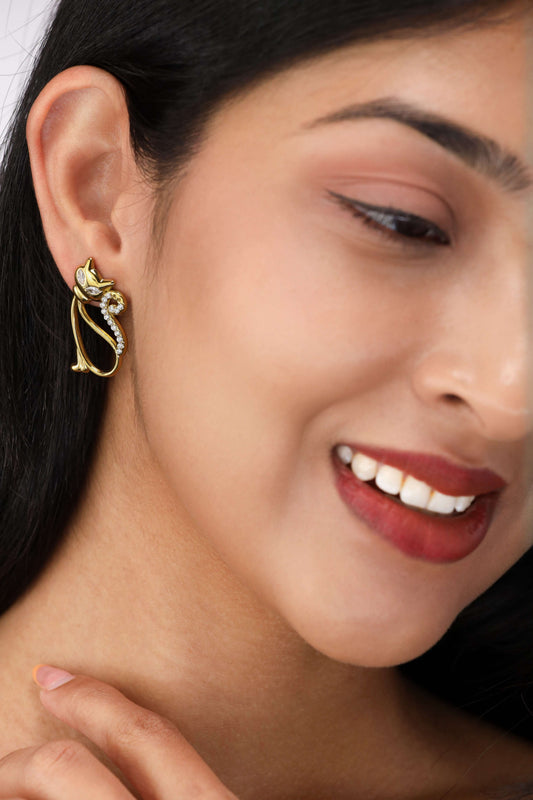 Glamon Golden Kitty Curl Earrings – Gold Coated Abstract Cat Design Earrings for Women Sri Lanka