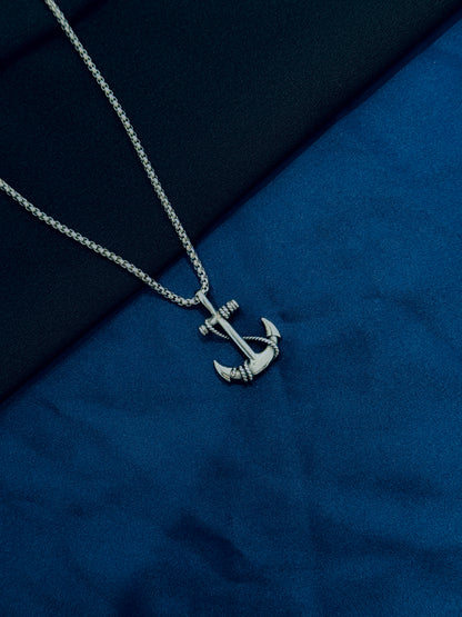Glamon Anchor Pendant Necklace for Men – Silver Stainless Steel Chain | Luxury High-Quality Gift for Boyfriend
