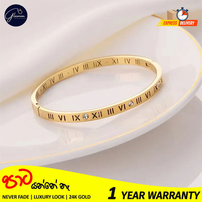 Luxury Roman Numerals Bracelet For Girls High Quality Elegant Bangle For Women Gold Jewellery Stainless Steel Cartier Bangles For Girls Wedding Beslet For Girls CZ Rhinestone Bracelets & Bangles For Women Gifts For Girlfriend