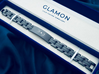 Glamon ZYGMA BLACK EDITION   Name Engraved Bracelet for Men | Premium Luxury Mens Gift
