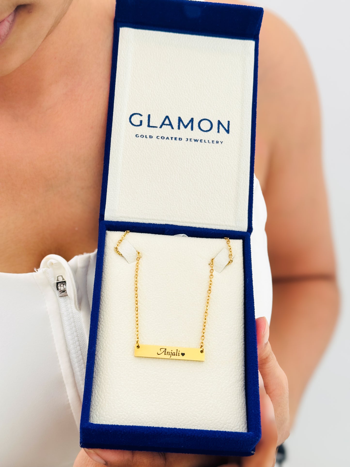 Luxury Gold Coated Personalized Name Necklace for Women | Waterproof Custom Name Bar Necklace Gift for Her